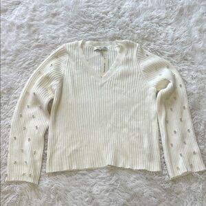 Francesca’s Pearl‎ Embellished Ribbed Knit V-Neck Sweater